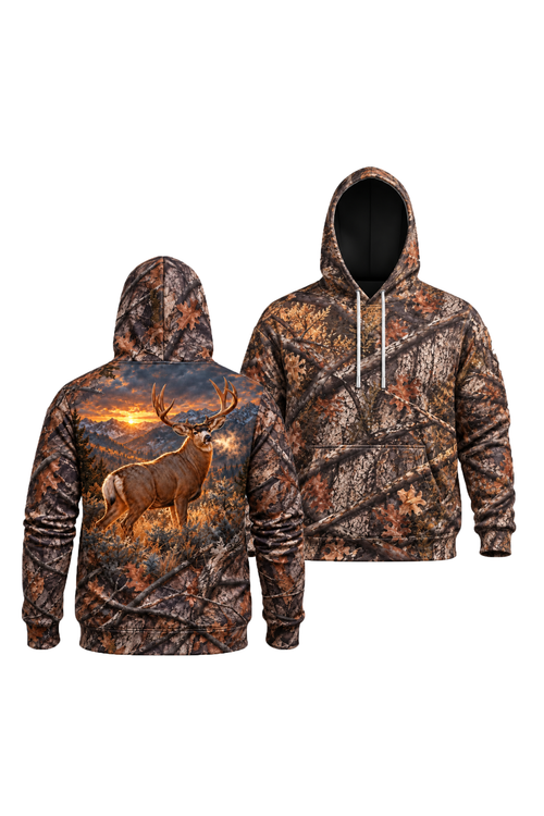 Performance Fleece-Lined Hoodie - Mule Deer Alpine Sunrise Monarch image 1