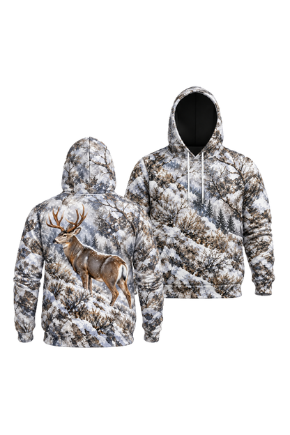 Performance Fleece-Lined Hoodie - Mule Deer Winter Timber Sentinel image 1