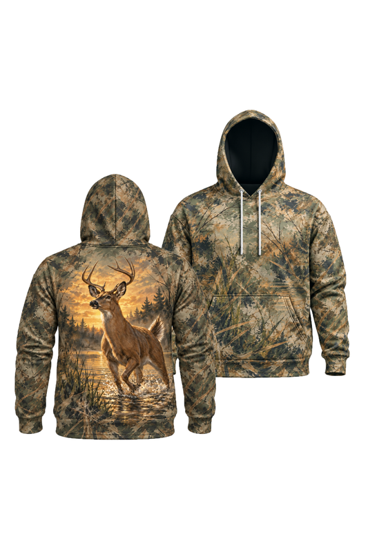 Performance Fleece-Lined Hoodie - Deer Sunset Marsh Splash image 1