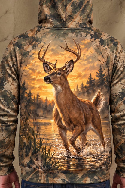 Performance Fleece-Lined Hoodie - Deer Sunset Marsh Splash image 4