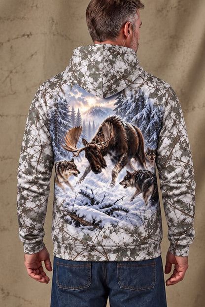 Performance Fleece-Lined Hoodie - Moose Frostbound Wolf Stand image 2