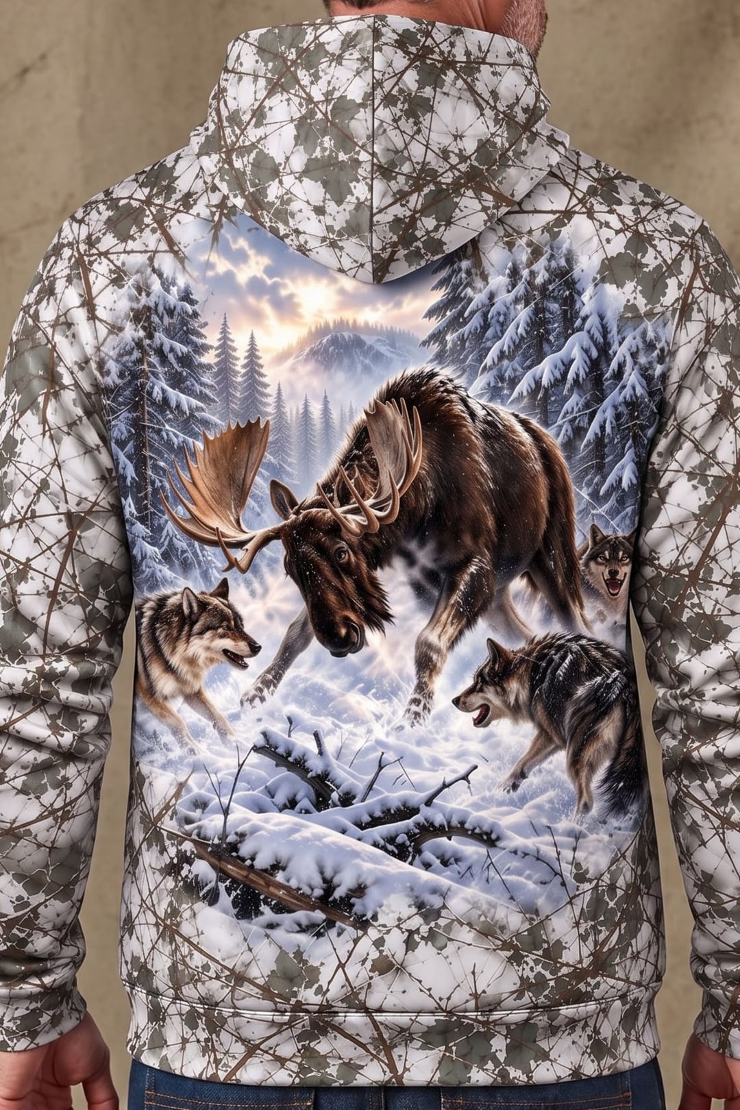 Performance Fleece-Lined Hoodie - Moose Frostbound Wolf Stand image 4