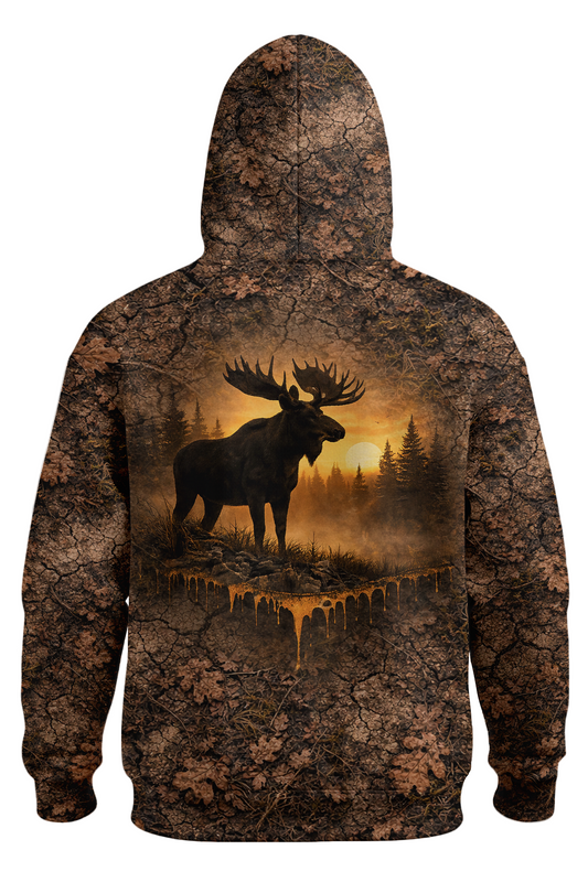 Hunter Fleece Hoodie - Majestic Moose Sunset Forest – SD8K