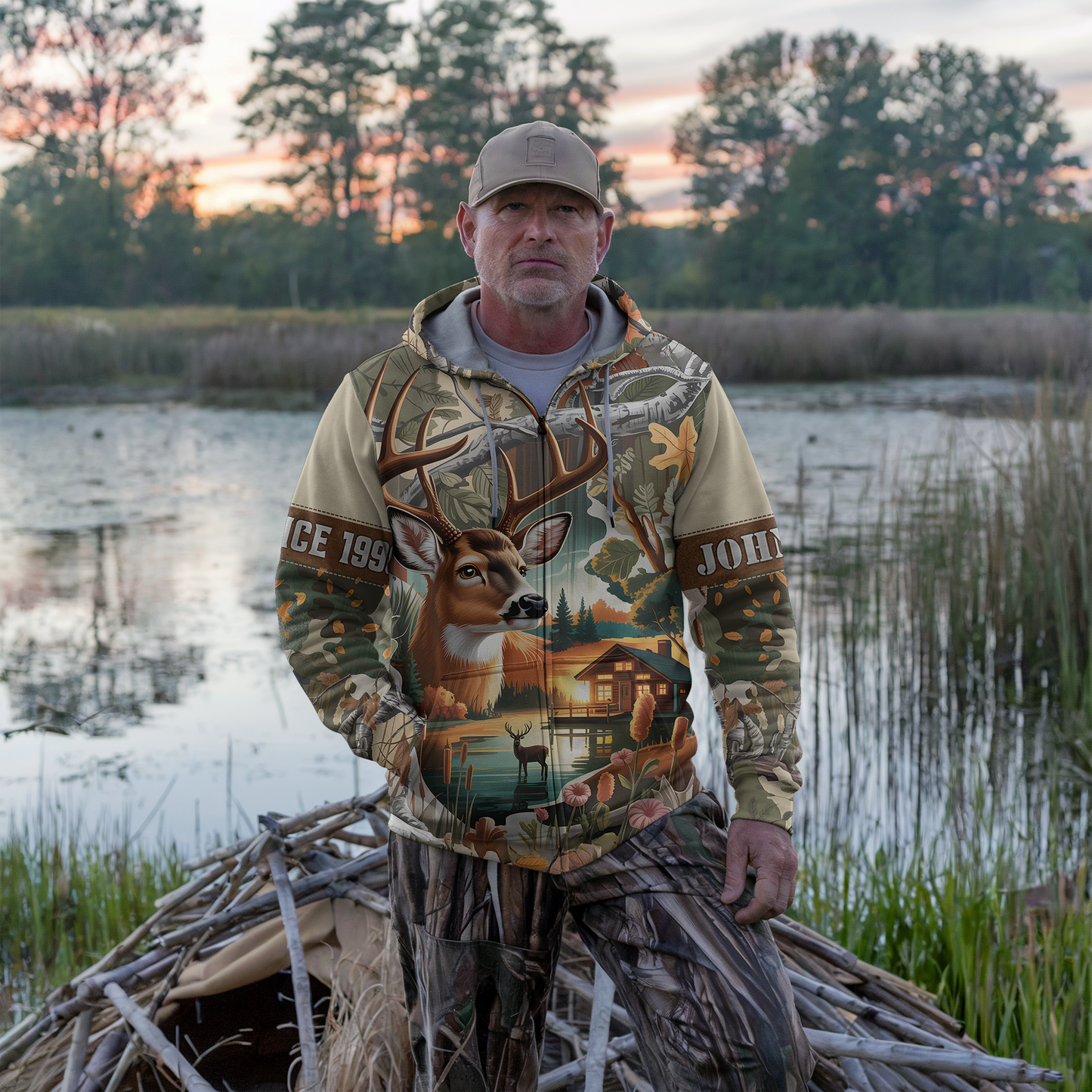 Lakeside Buck Retreat Personalized Zip Hoodie