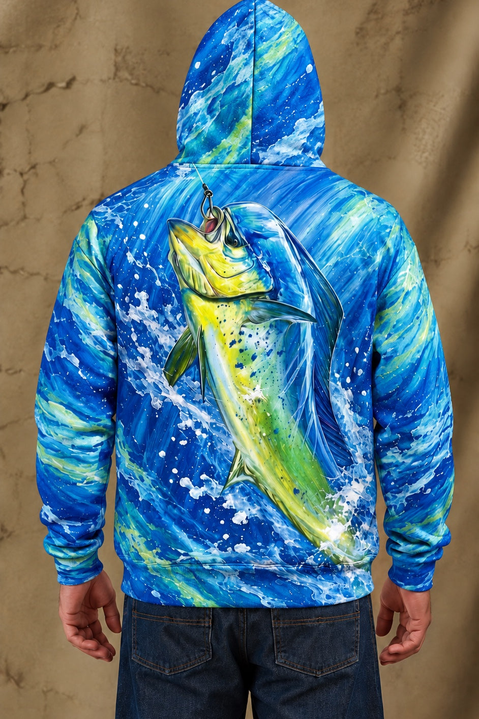 Performance Fleece-Lined Hoodie - Ocean Surge Golden Mahi Leap image 2