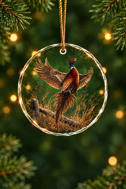 Autumn Prairie Pheasant Flight - Glass Ornament image 1