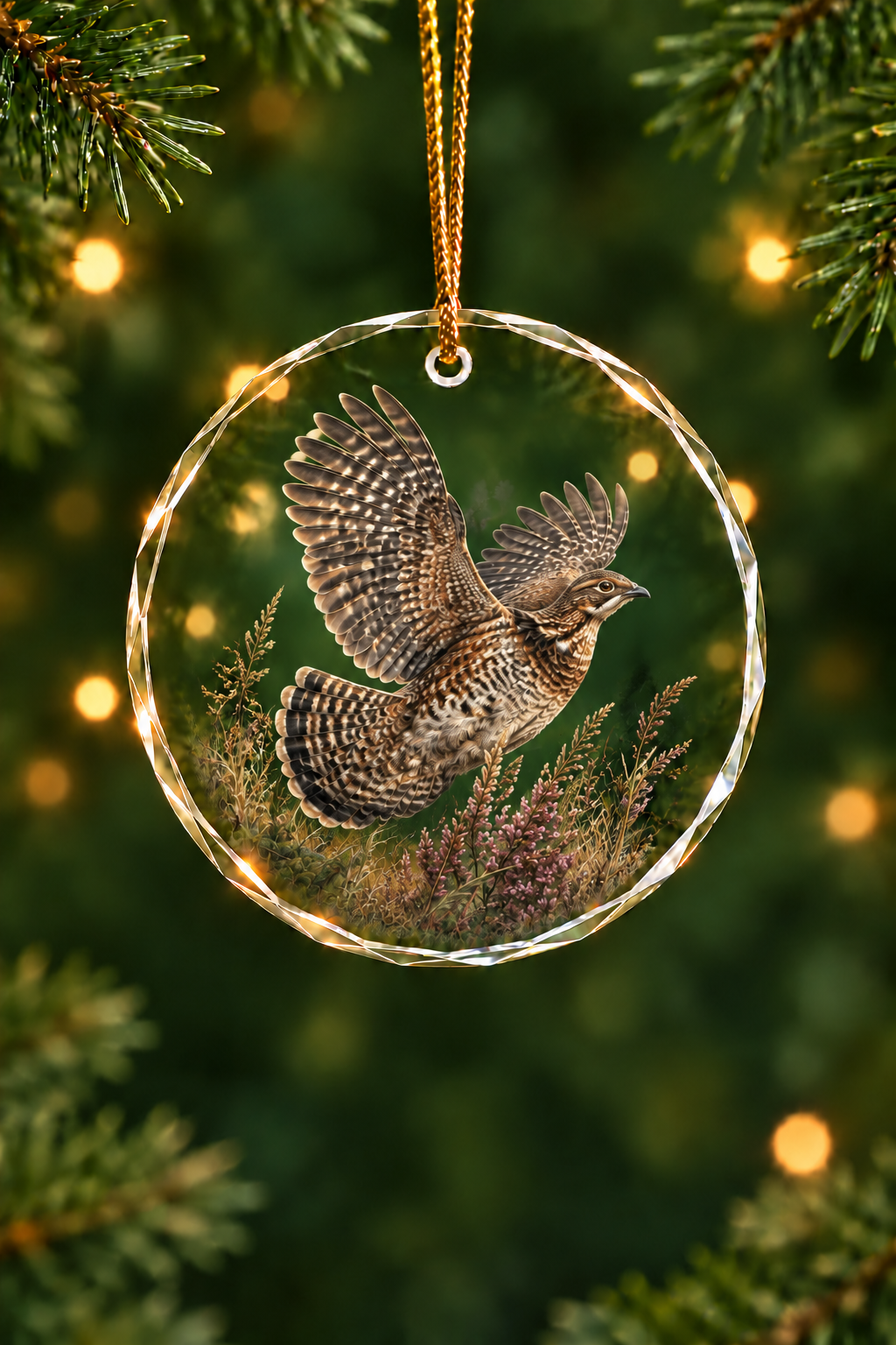 Autumn Heather Grouse Flush - Glass Ornament image 1