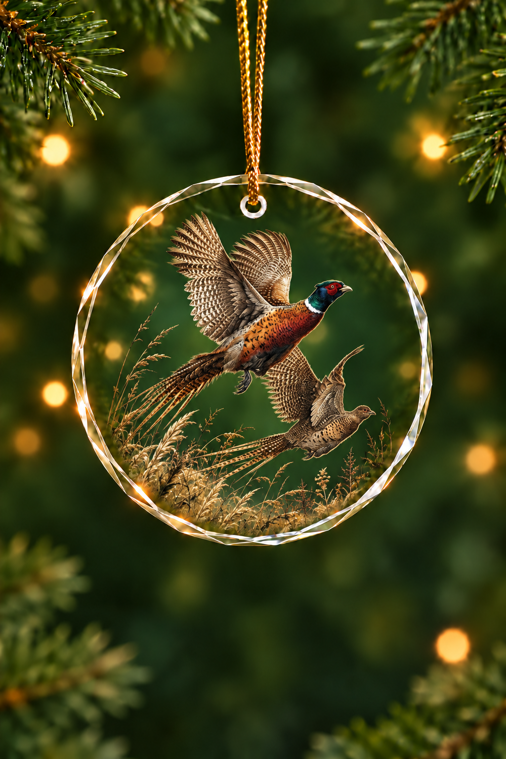 Prairie Ember Pheasant Flight - Glass Ornament image 1