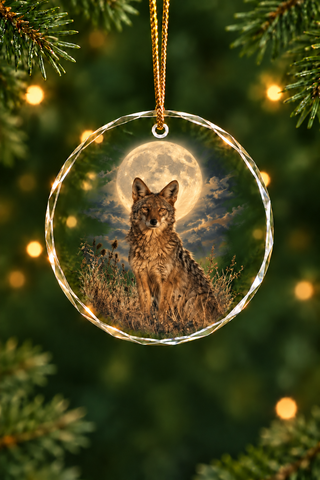 Full Moon Howling Coyote - Glass Ornament image 1