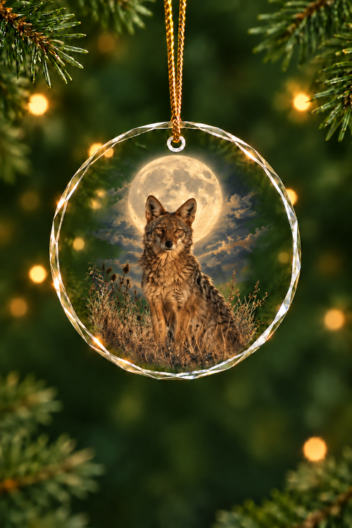 Full Moon Howling Coyote - Glass Ornament image 1