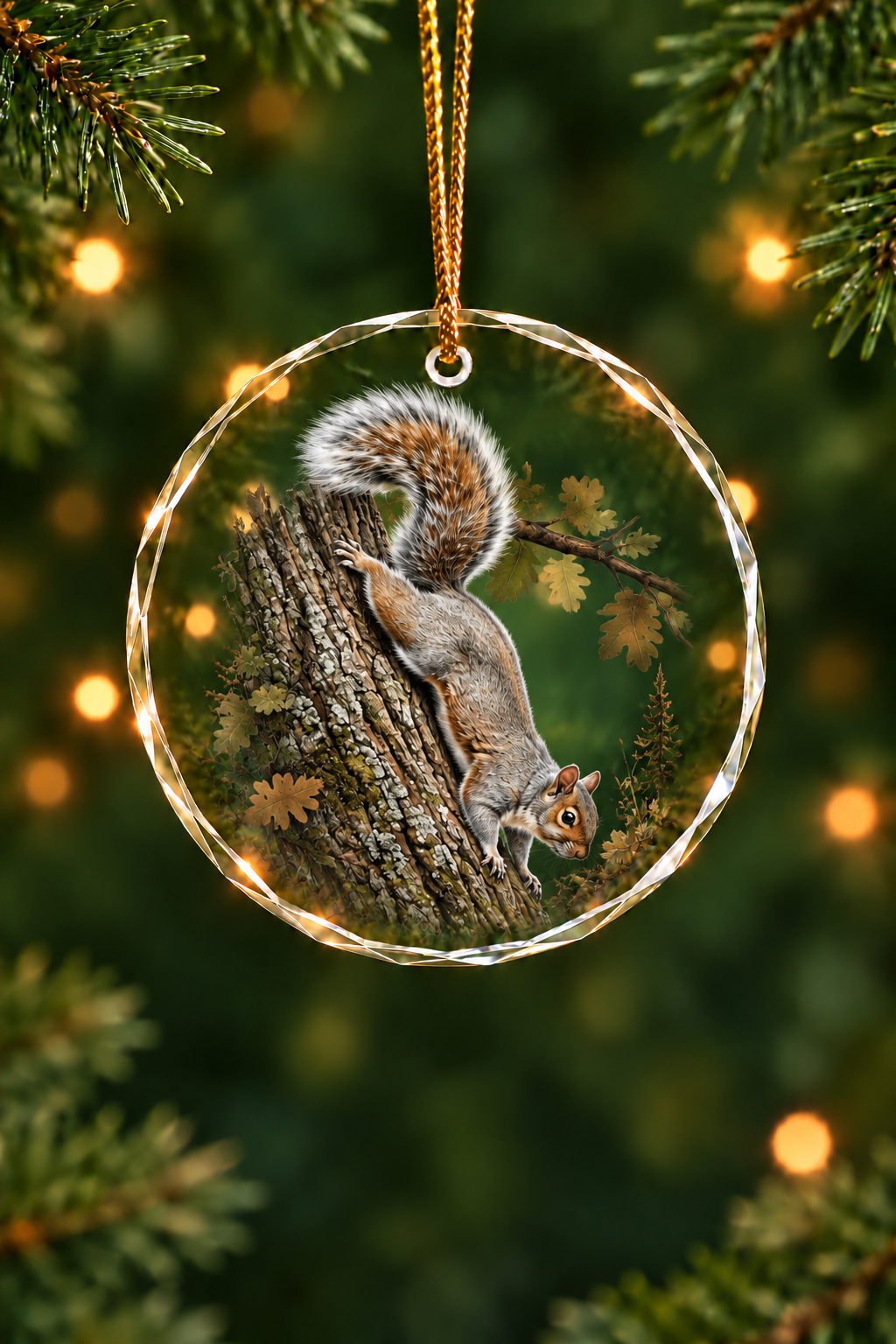 Oak Canopy Squirrel Descent - Glass Ornament image 1