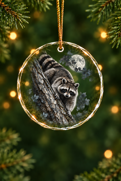 Moonlit Sycamore Raccoon Prowl - Glass Ornament image 1