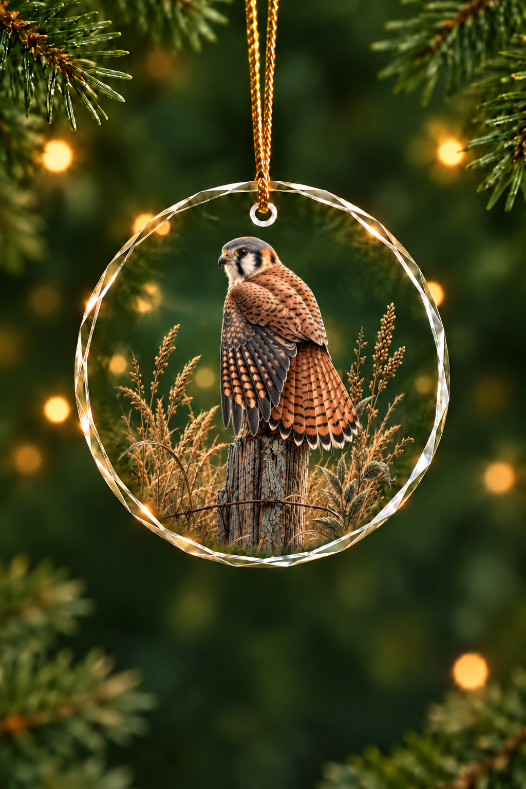 Golden Meadow Kestrel Guard - Glass Ornament image 1