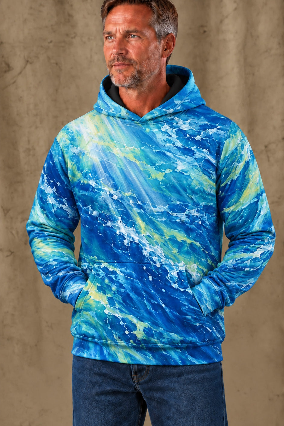 Performance Fleece-Lined Hoodie - Ocean Surge Golden Mahi Leap image 3