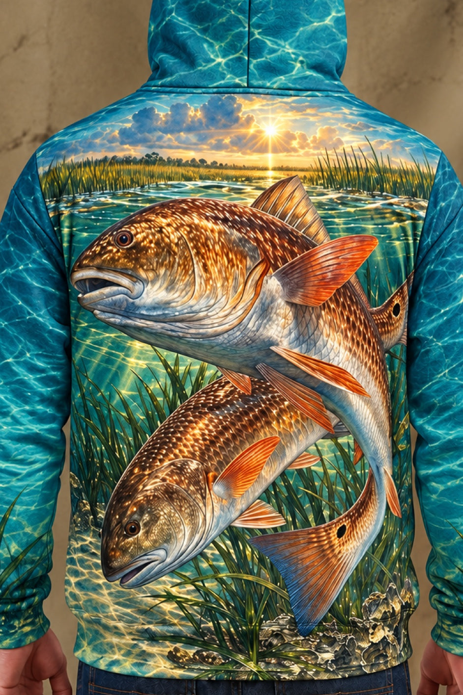 Performance Fleece-Lined Hoodie - Golden Hour Redfish Marsh image 4