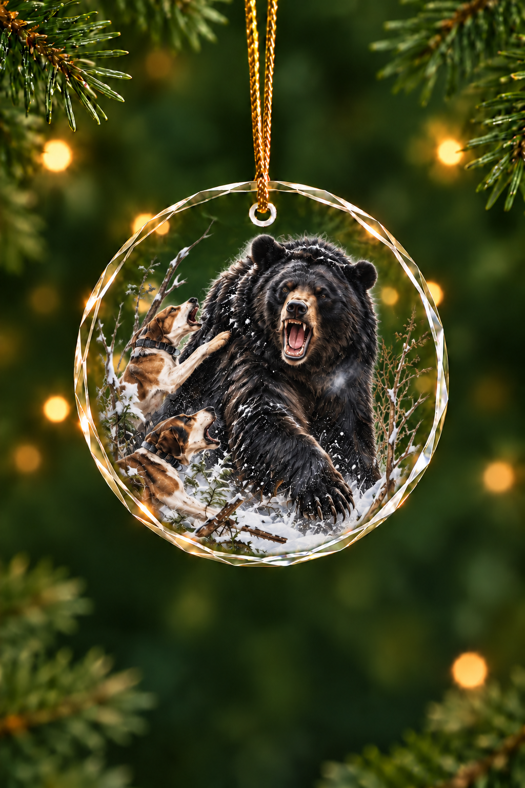 Winter Black Bear Showdown - Glass Ornament image 1