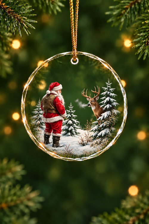 Santa Peeing Snow Buck - Glass Ornament image 1