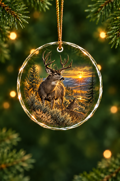 Mule Deer Autumn Sunset Horizon - Glass Ornament image 1