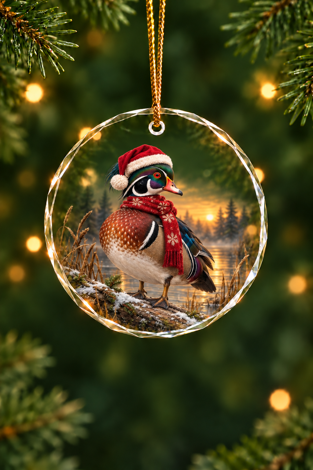 Festive Wood Duck Timber Sunset - Glass Ornament image 1