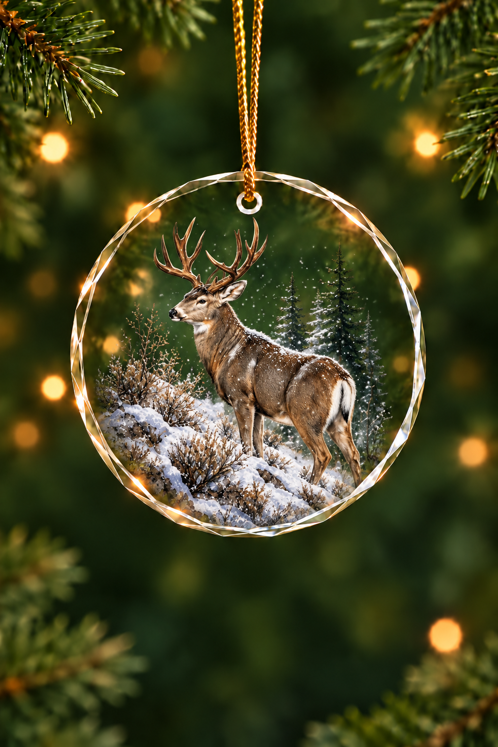 Mule Deer Winter Timber Sentinel - Glass Ornament image 1