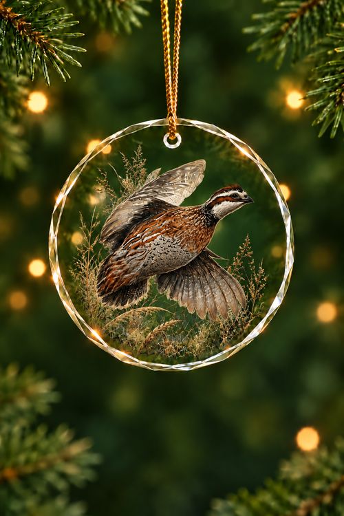 Charcoal Brush Quail Ascent - Glass Ornament image 1