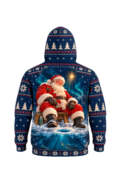 Performance Fleece-Lined Hoodie - Sleeping Santa Ice Trout image 5