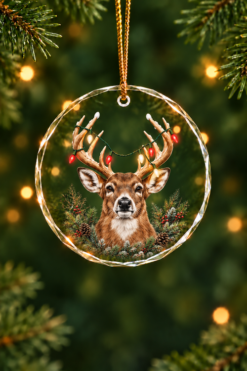 Festive Antler Buck Horny - Glass Ornament image 1
