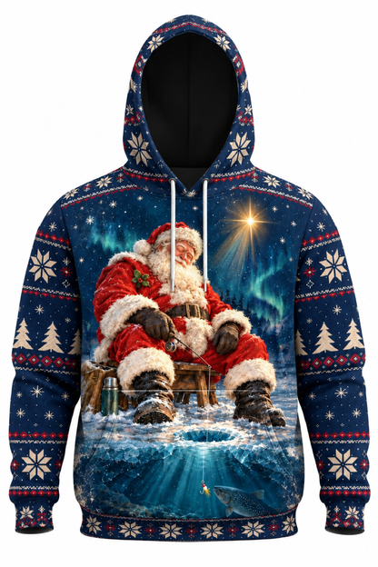 Performance Fleece-Lined Hoodie - Sleeping Santa Ice Trout image 6