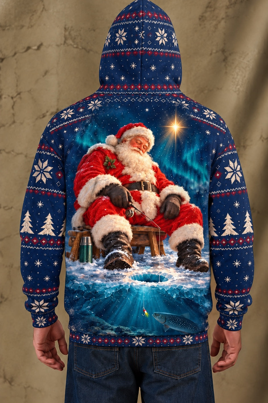 Performance Fleece-Lined Hoodie - Sleeping Santa Ice Trout image 2