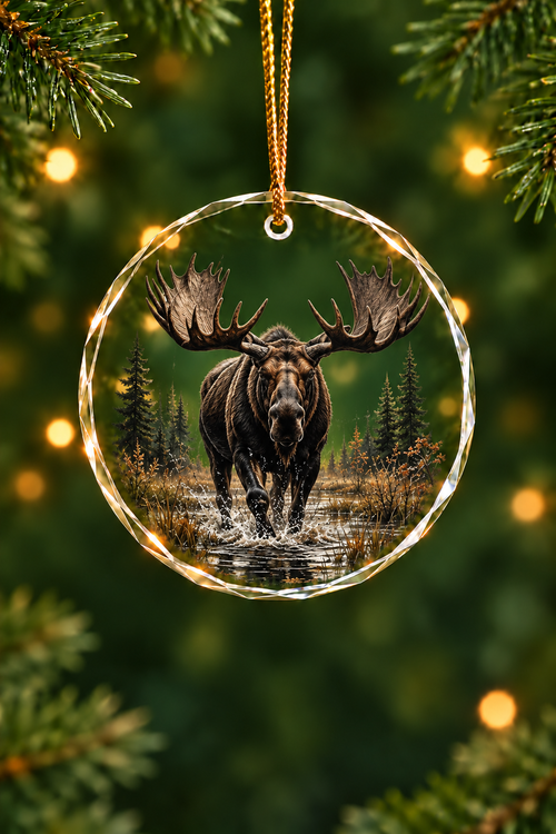 Twilight Marsh Moose Charge - Glass Ornament image 1