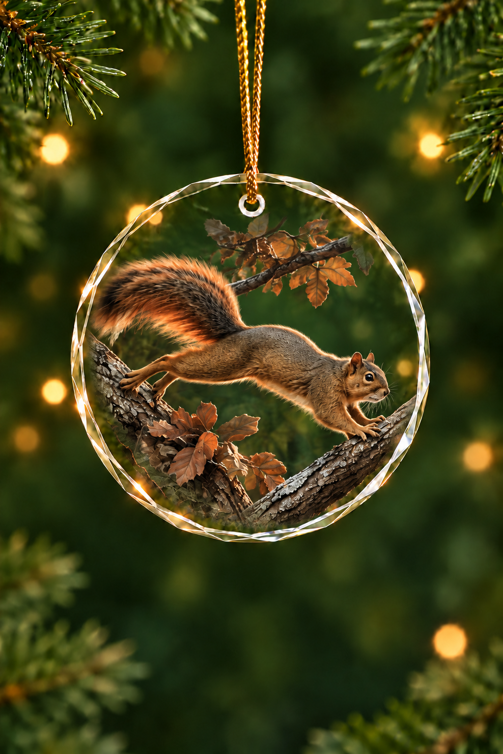 Hickory Timber Squirrel Leap - Glass Ornament image 1