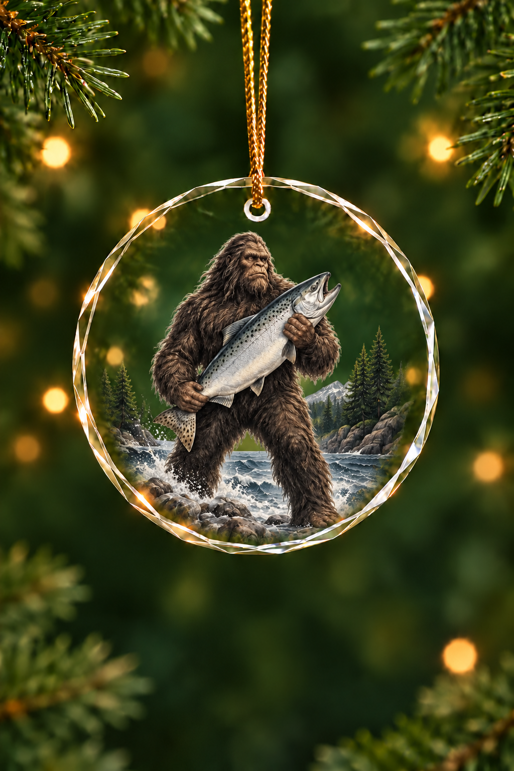 Bigfoot Salmon Stormy Surge - Glass Ornament image 1