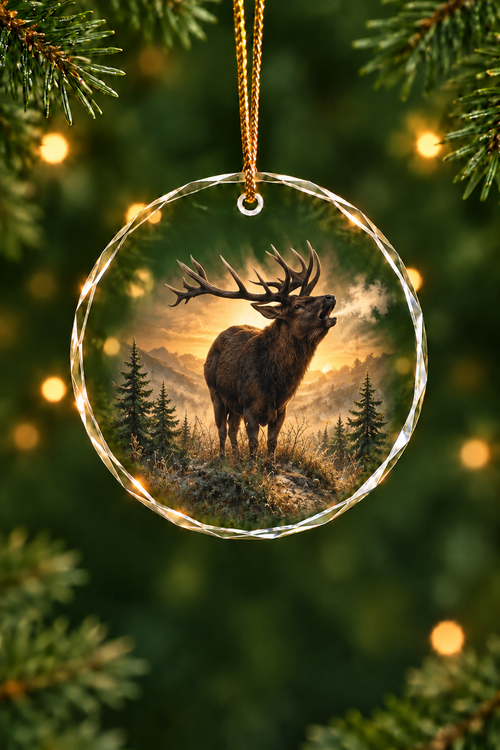 Misty Pine Elk Roar - Glass Ornament image 1