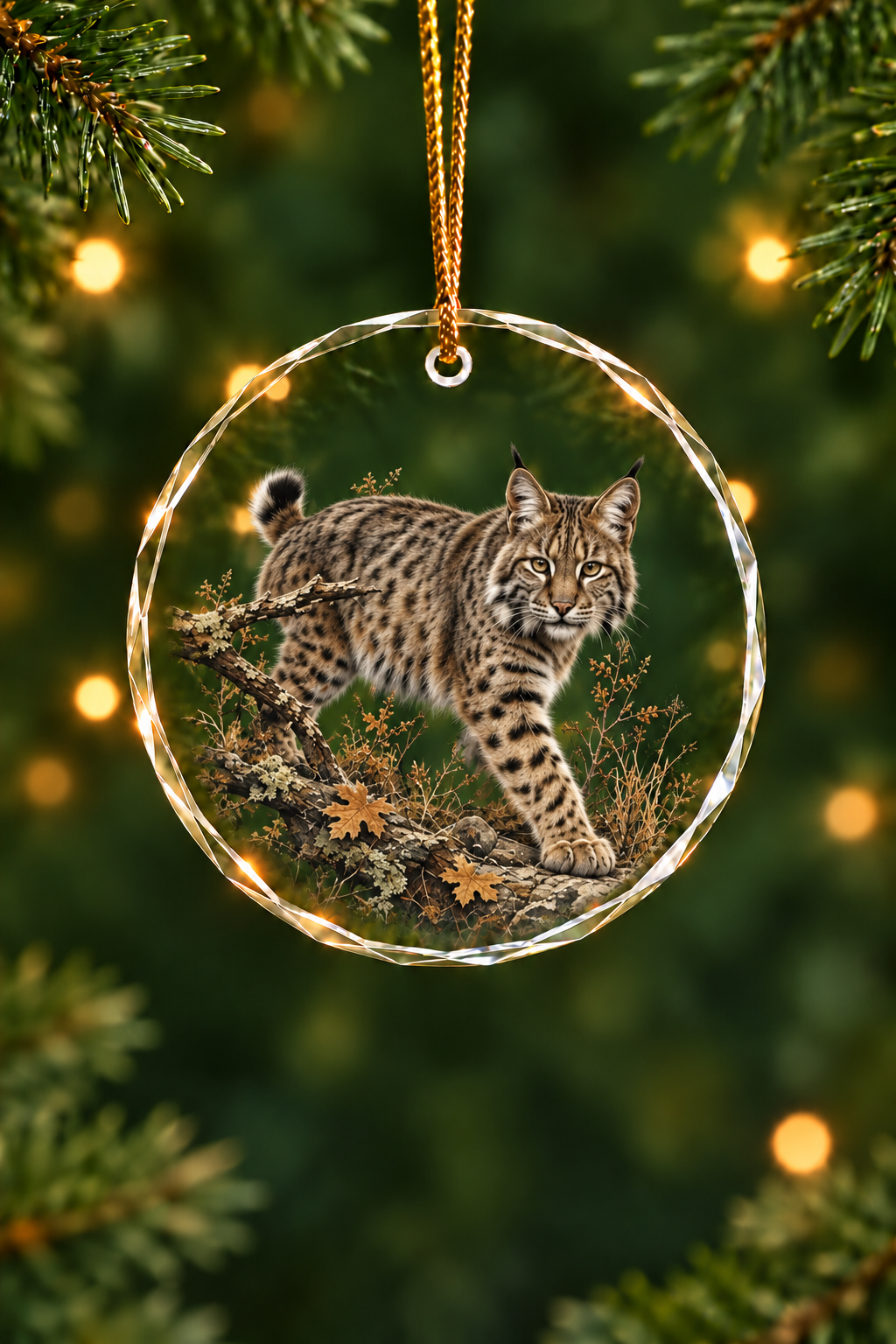 Autumn Forest Bobcat Stalker - Glass Ornament image 1