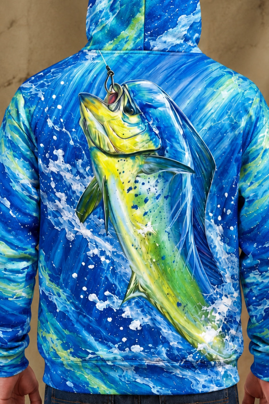 Performance Fleece-Lined Hoodie - Ocean Surge Golden Mahi Leap image 4