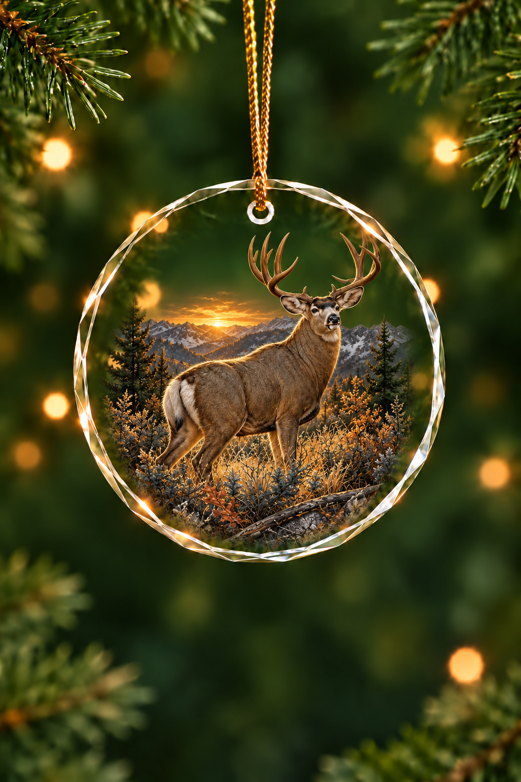 Mule Deer Alpine Sunrise Monarch - Glass Ornament image 1