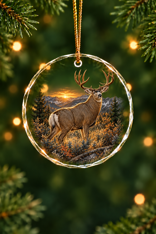 Mule Deer Alpine Sunrise Monarch - Glass Ornament image 1
