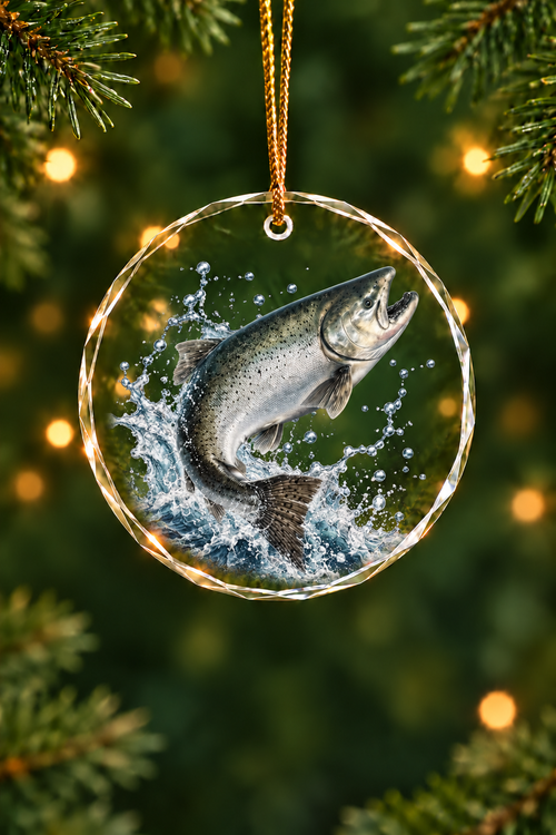 Silver King Salmon Breach - Glass Ornament image 1