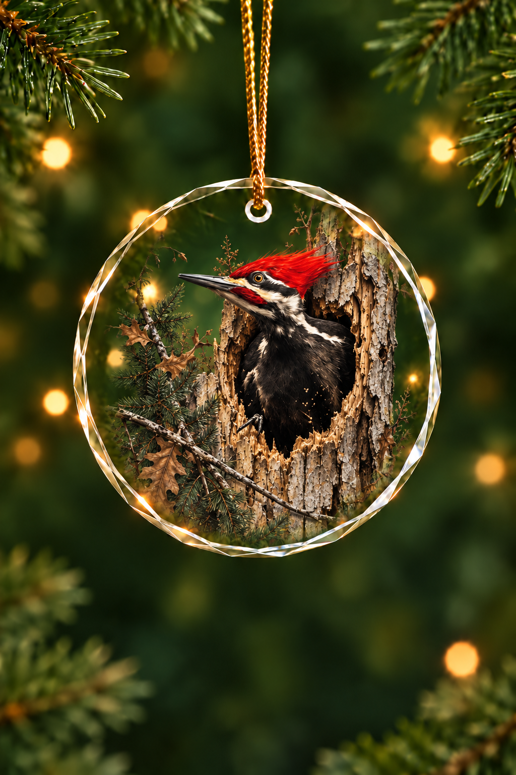 Crimson Crest Woodpecker Hollow - Glass Ornament image 1
