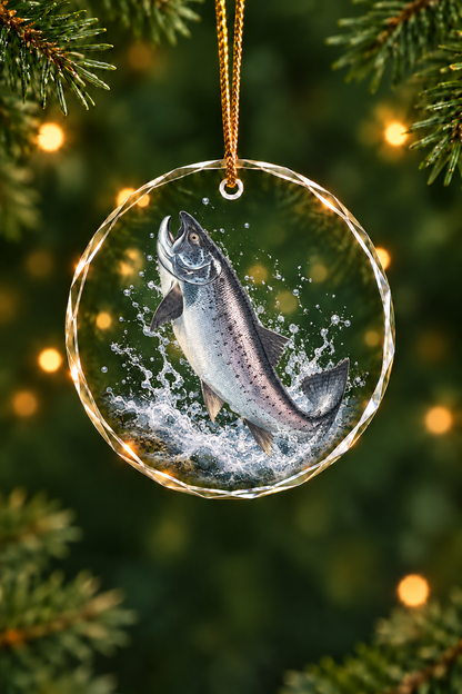 Silver Steelhead Whitewater Leap - Glass Ornament image 1