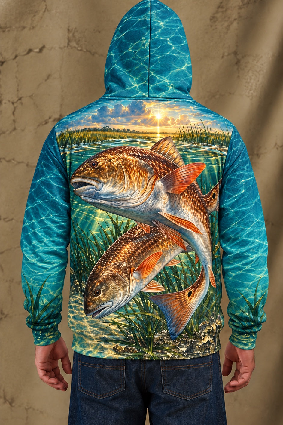 Performance Fleece-Lined Hoodie - Golden Hour Redfish Marsh image 2