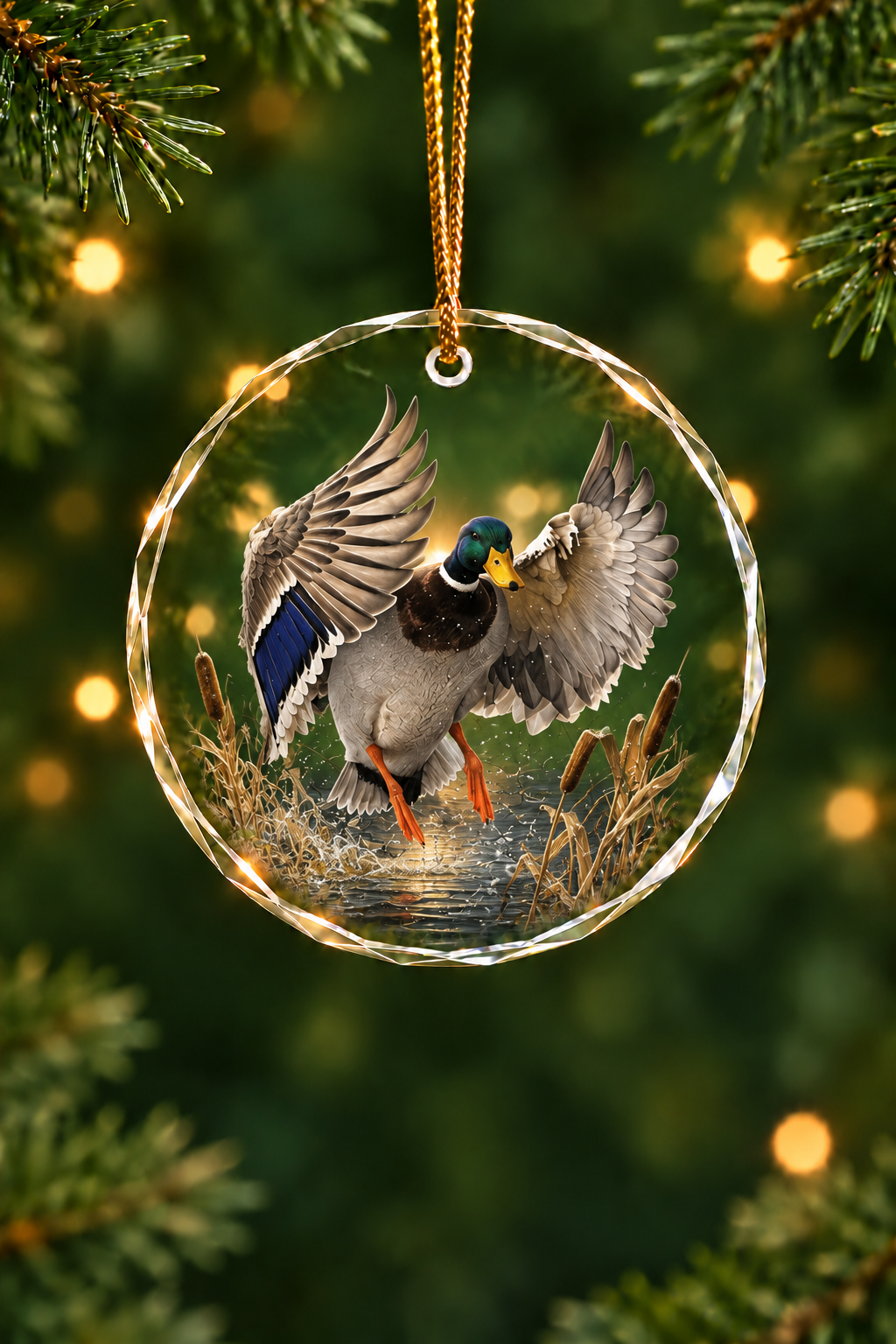 Timber Marsh Mallard Touchdown - Glass Ornament image 1