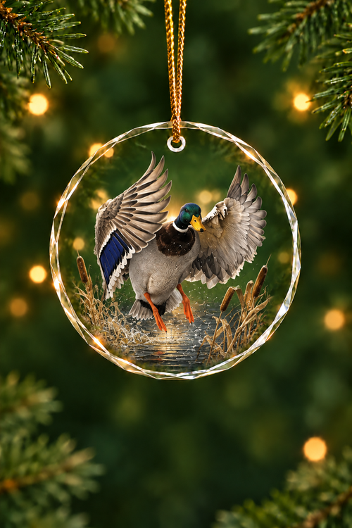 Timber Marsh Mallard Touchdown - Glass Ornament image 1