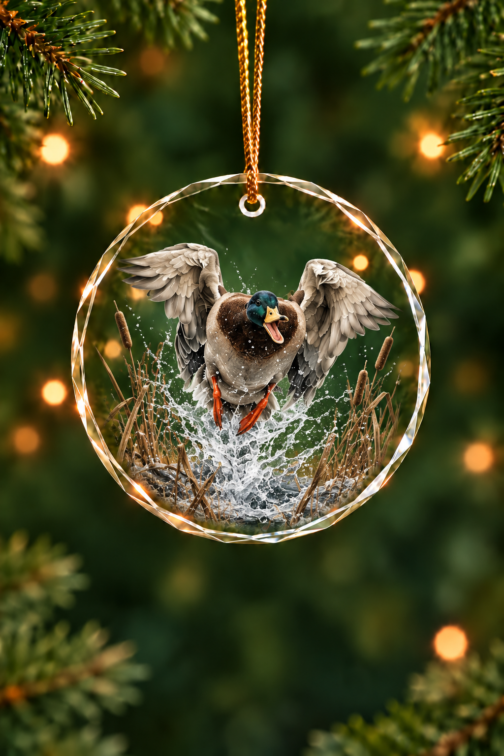Frost Marsh Mallard Rush - Glass Ornament image 1
