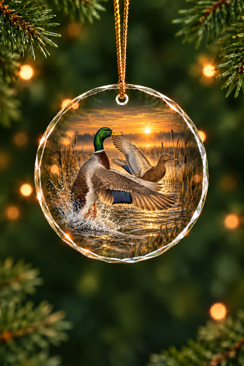 Sunrise Marsh Mallard Pair - Glass Ornament image 1