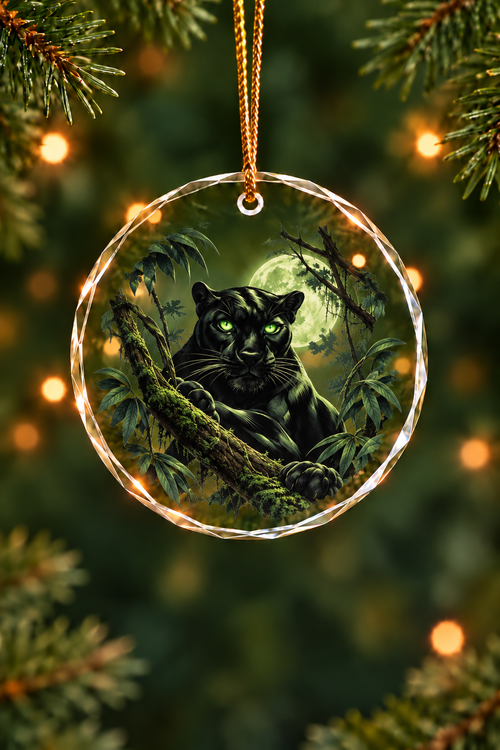 Emerald Jungle Panther Prowl - Glass Ornament image 1
