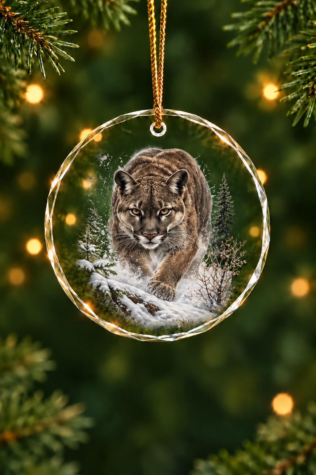 Snow Ridge Cougar Track - Glass Ornament image 1