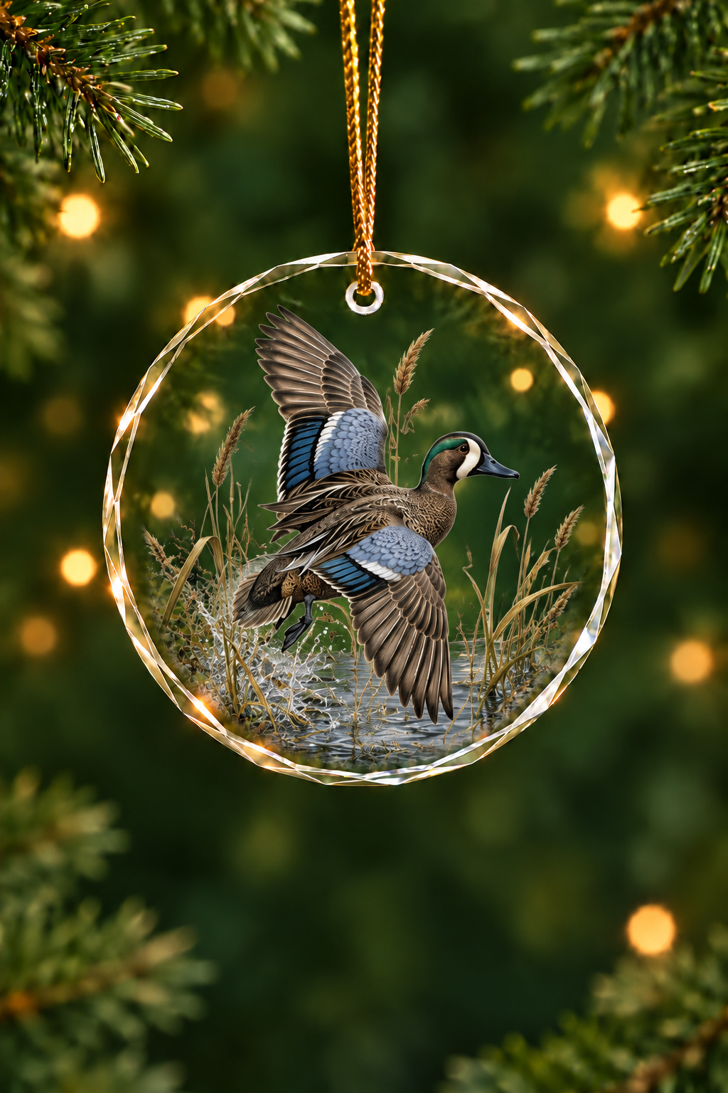 Blue Winged Teal Early Marsh Flash - Glass Ornament image 1