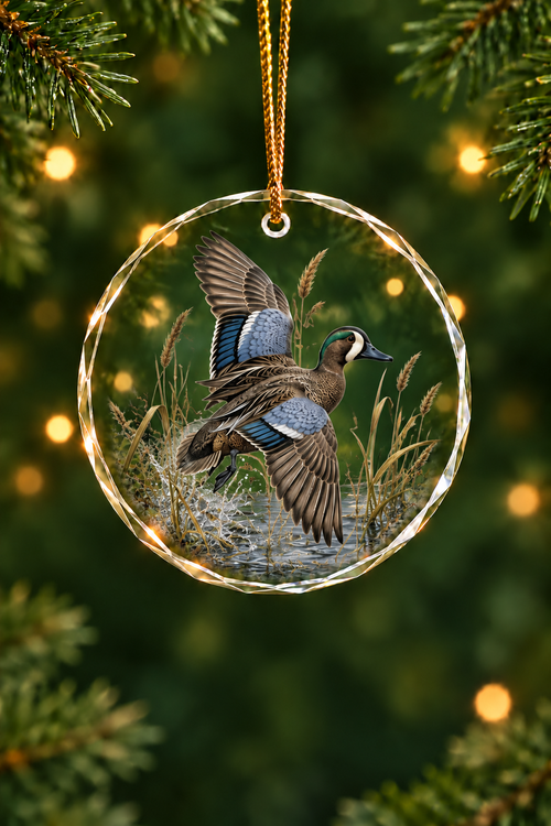 Blue Winged Teal Early Marsh Flash - Glass Ornament image 1
