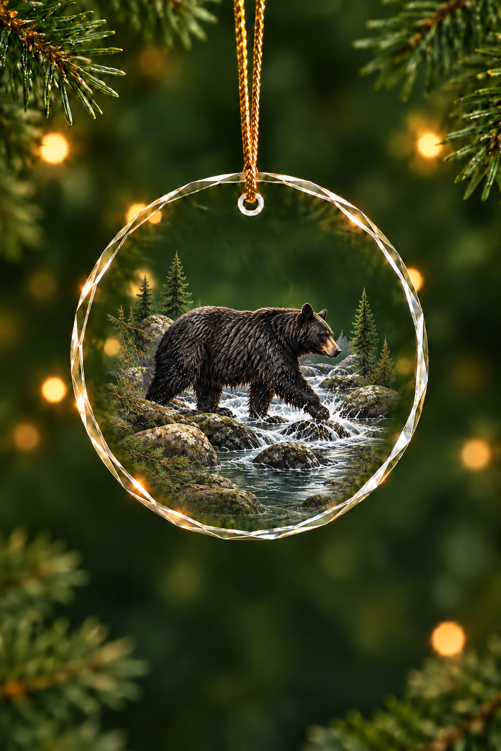 Northwoods Creek Black Bear Crossing - Glass Ornament image 1